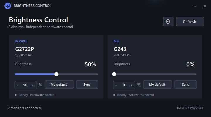 Brightness Control with independent controls for KOORUI and MSI monitors